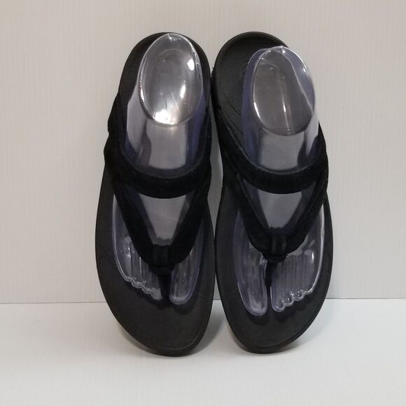 Fitflop Womens Sandals Whirl Size 9M Black Suede Toe Thong Slip On Shoes 188-001 - Picture 1 of 13